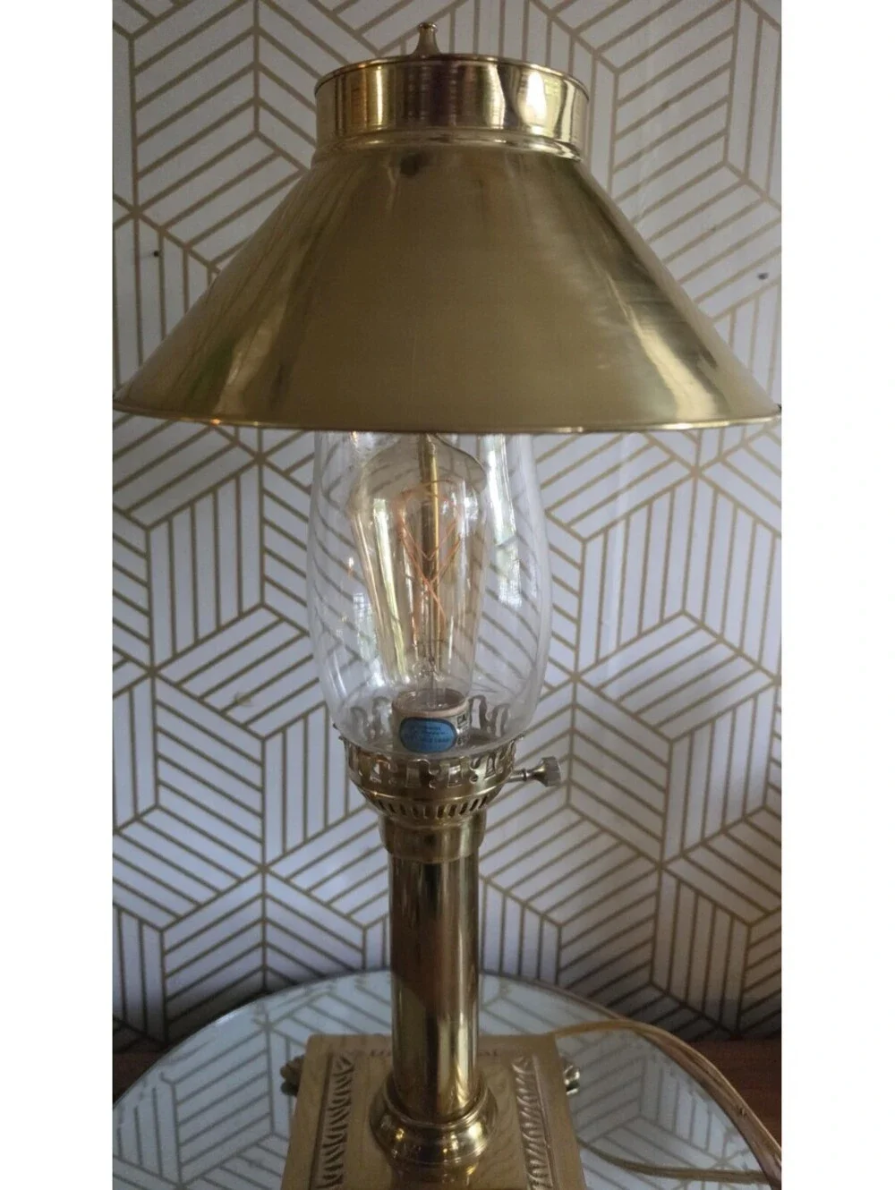 Vintage Paris Istanbul Orient Express Brass & Glass Clawfoot Lamp Adjustable